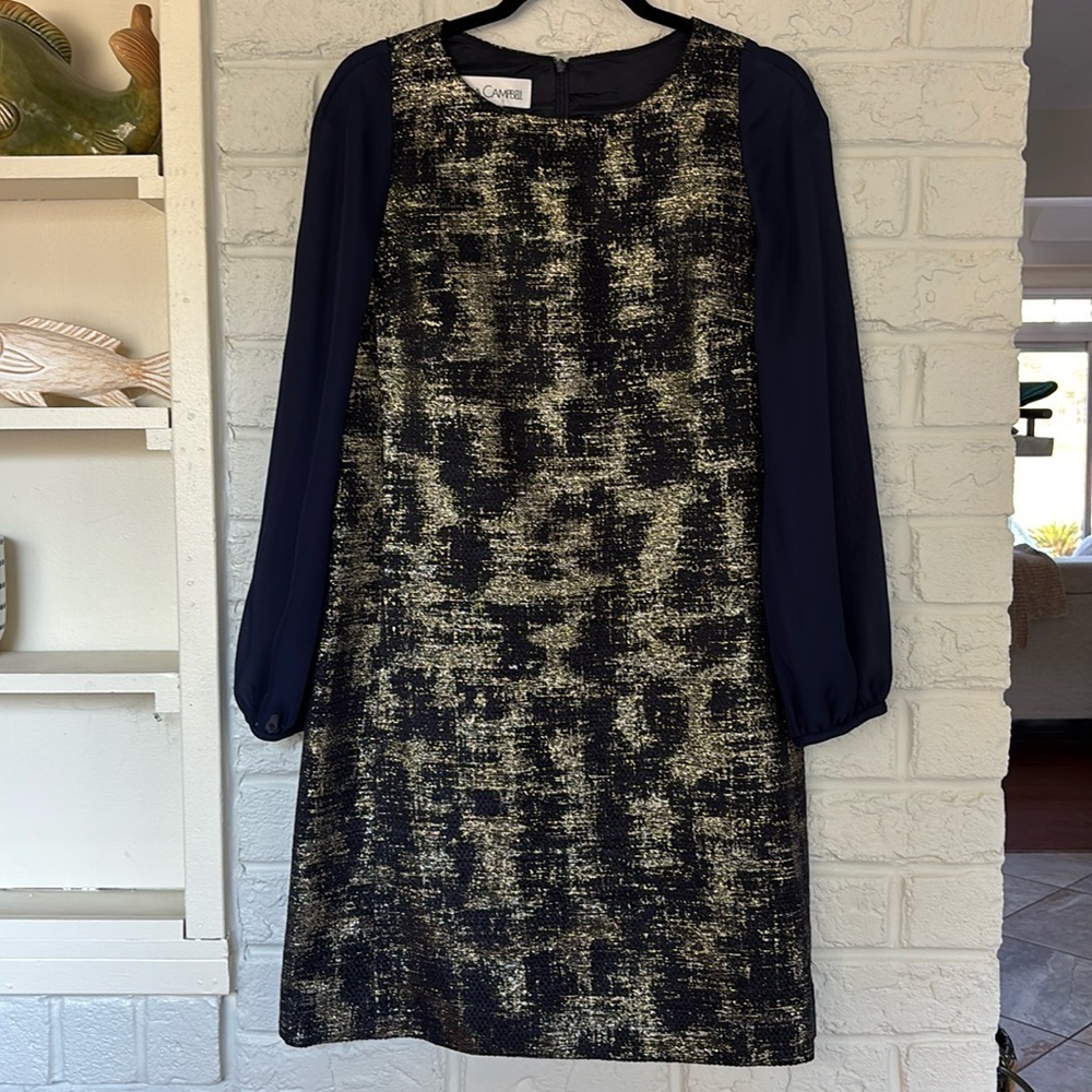 Sara Campbell Navy and Gold Textured Dress size 8